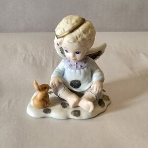 Angel Figurine with Bunny - Cream and Brown